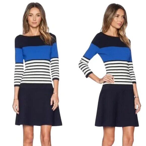 Kate Spade 3/4 Sleeve Striped Scuba Dress Size Large - Picture 1 of 11